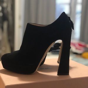 Miu Miu Suede Flare-Heel Platform Booties EU37/US7